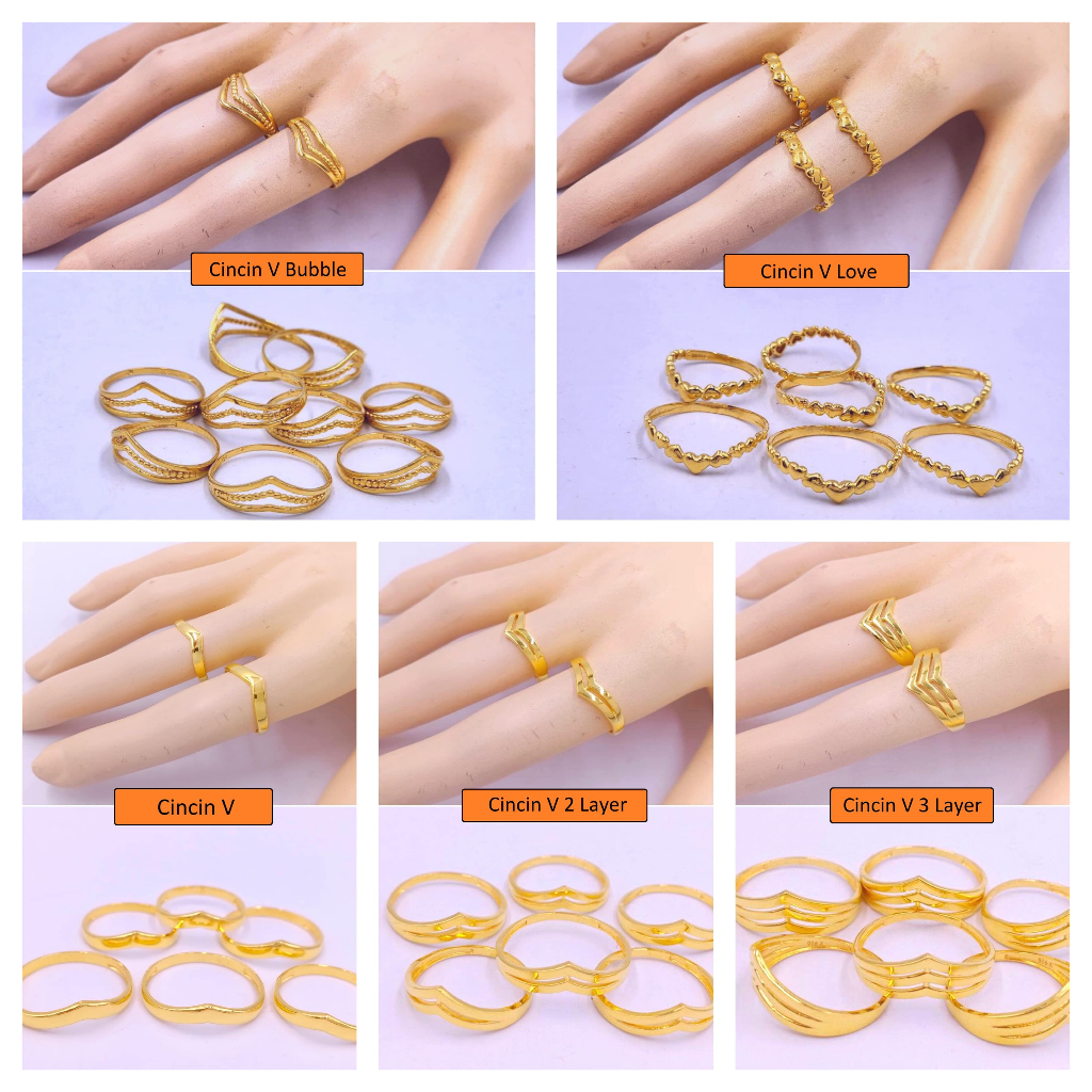 Solid Gold V RING 916 Pure SOLID BAJET MINIMALIST 916 แหวน
