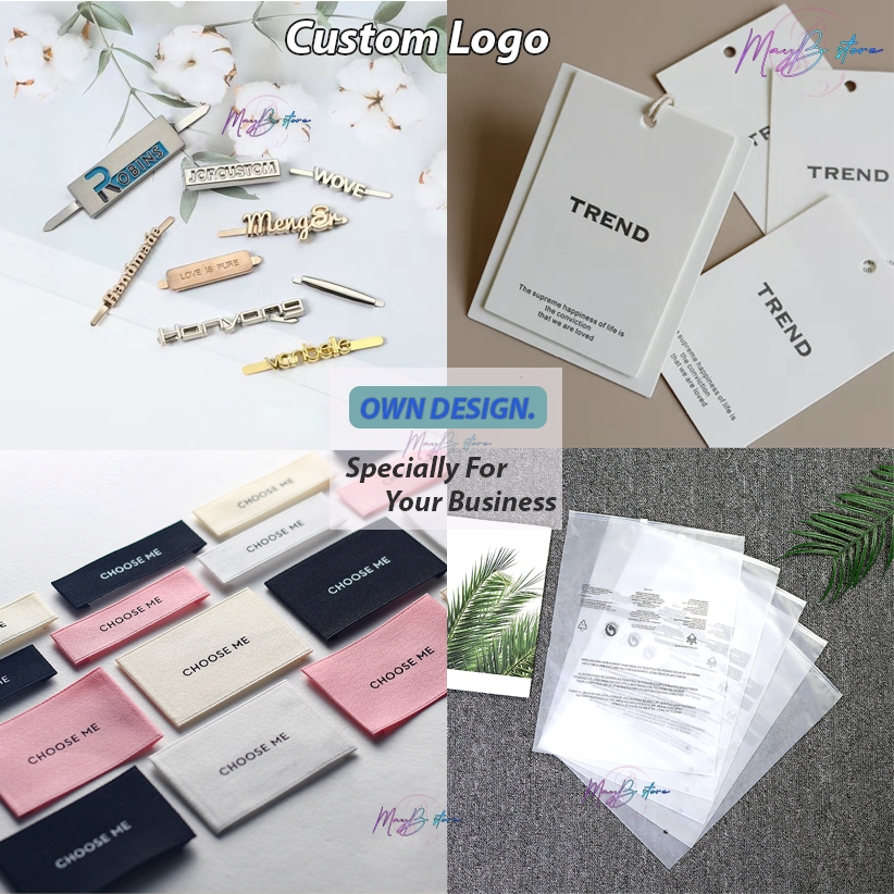 (PM DULU) CUSTOM Label Tag Baju Tag Tudung Metal Tag Besi Frosted Ziplock Bag Hanging Tag CUSTOM Pap