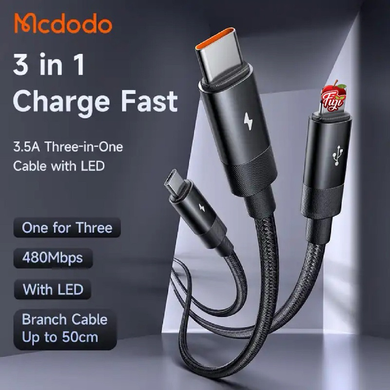 Mcdodo CA 5790 3A Fast Charging Micro ,!P ,สายชาร์จ USB C 3-in-1 Data Nylon Braided Metal USB 2.0 Ca