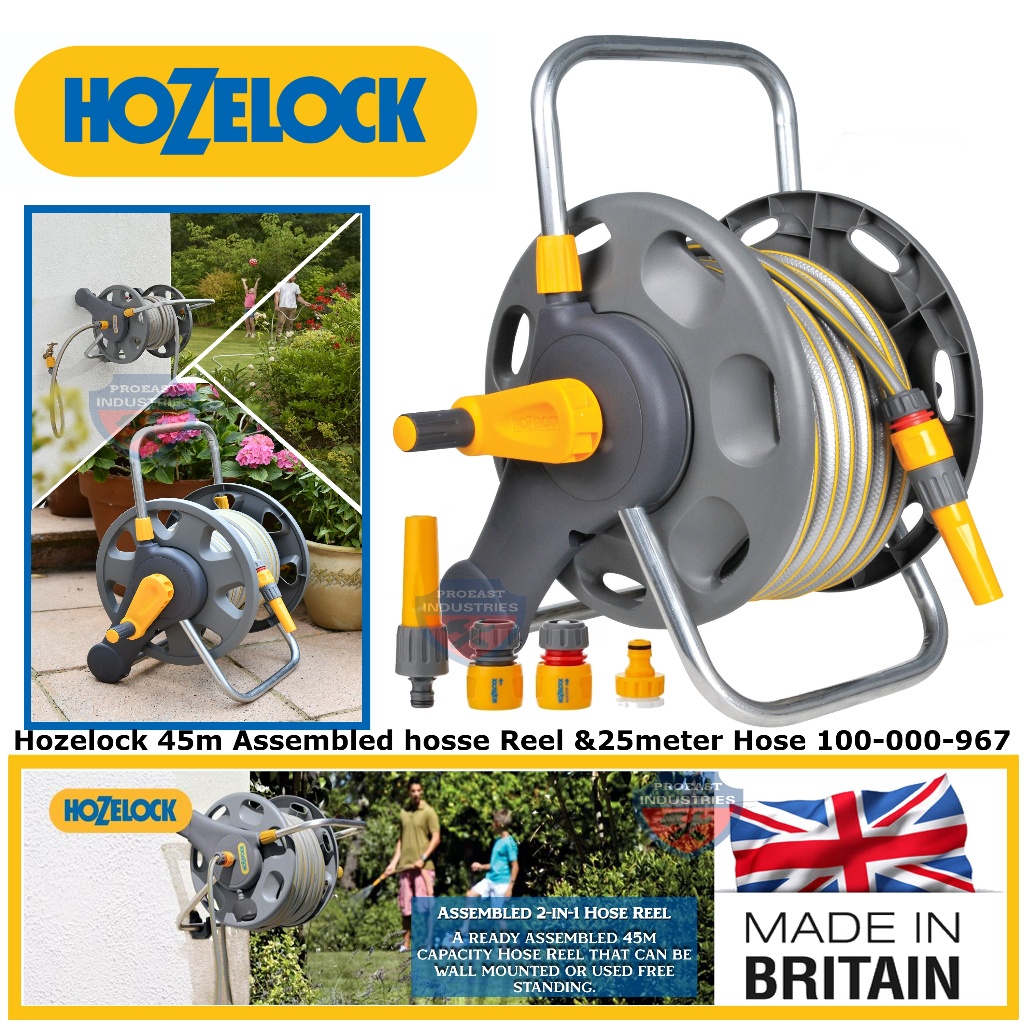 Hozelock 2in1 Garden Hose Reel Storage System wall mount brackets with hose 25meter