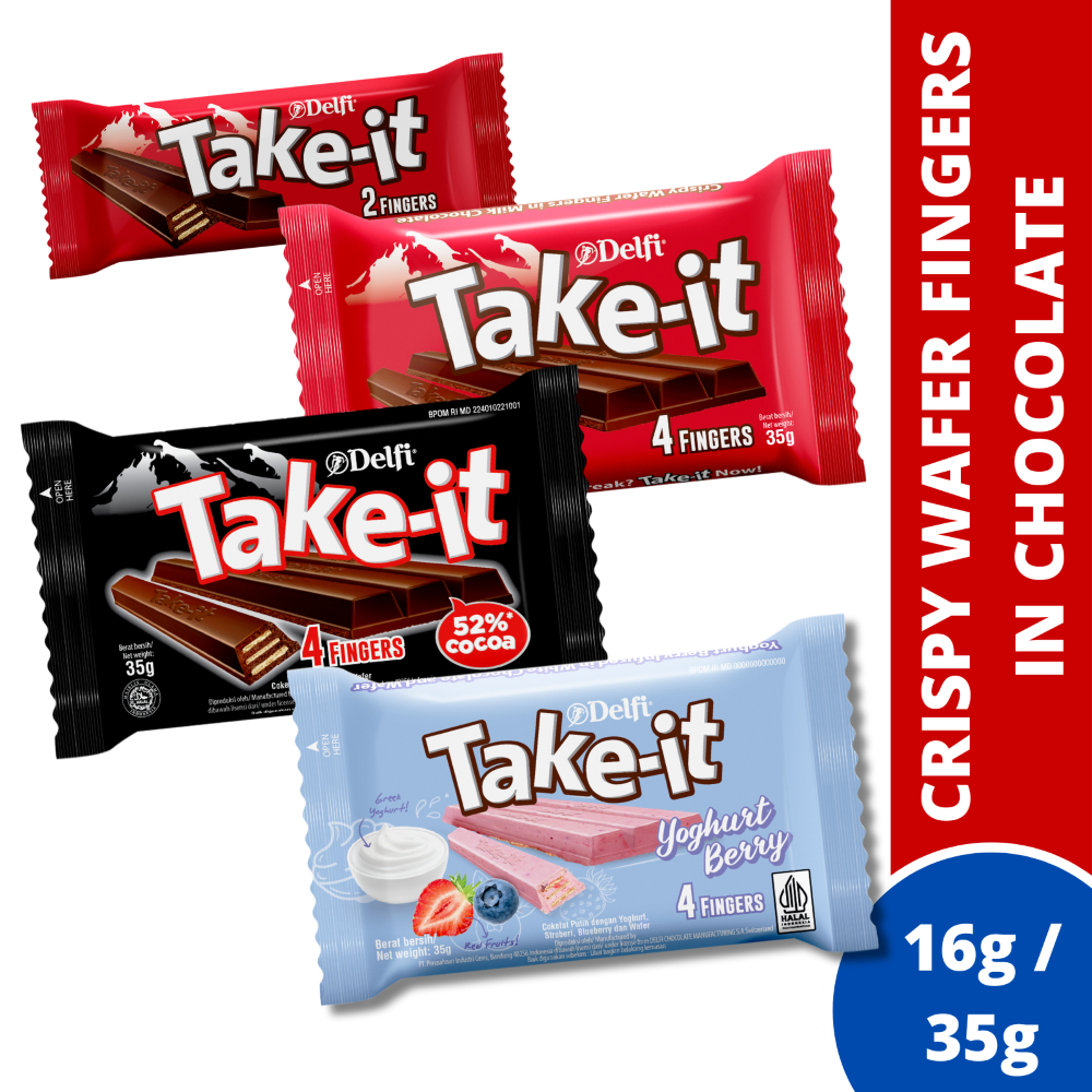 Delfi Take-It Wafer Fingers Chocolate - คละ (16g/35g/96g) [2 Fingers 5+1 - Exp: Jan26]