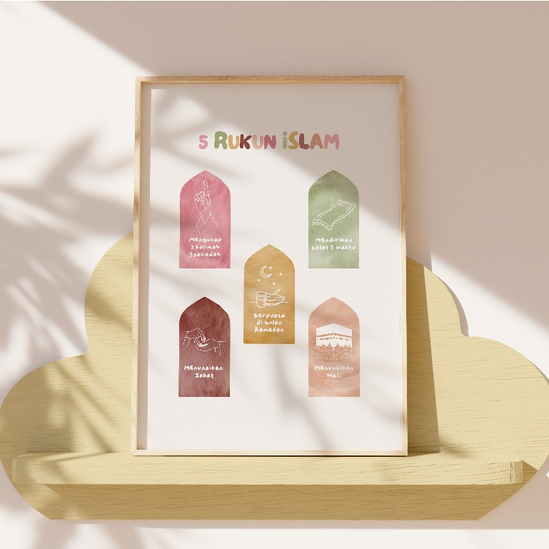 โปสเตอร์ 5 Rukun Islam พร้อมกรอบ (Nursery Series) saiz A3/A4 เป็นอีกที่