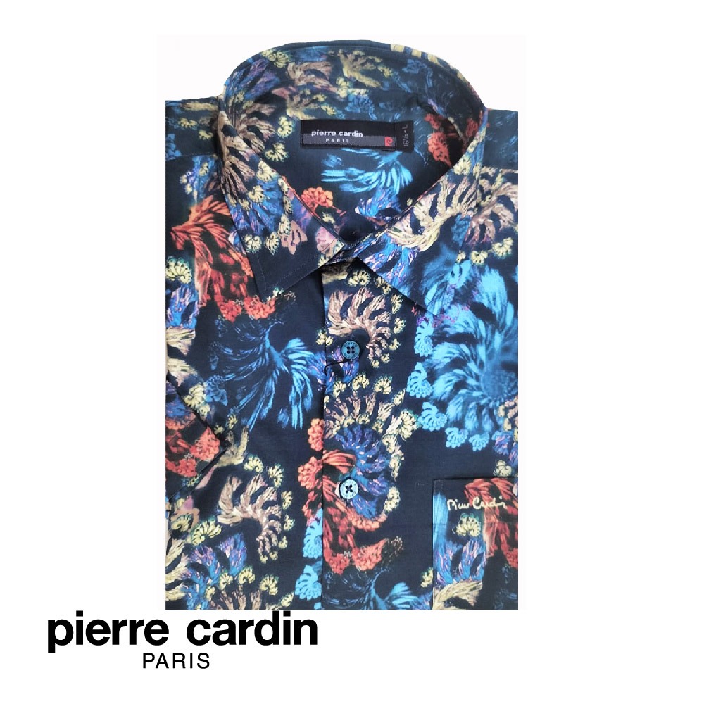 Pierre CARDIN เสื้อยืดบาติก แขนสั้น พร้อมกระเป๋า (พอดีตัว) สีกรมท่า (W4105B-11510)