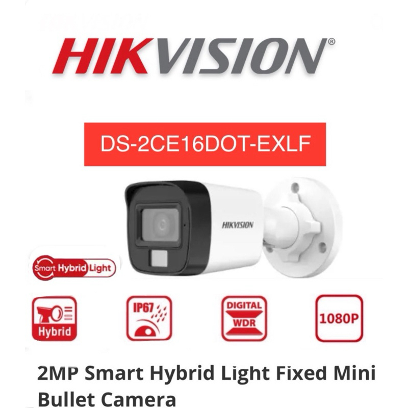 HIKVISION CCTV DS-2CE16D0T-EXLF 2MP Smart Hybrid Light Fixed Mini Bullet Camera.