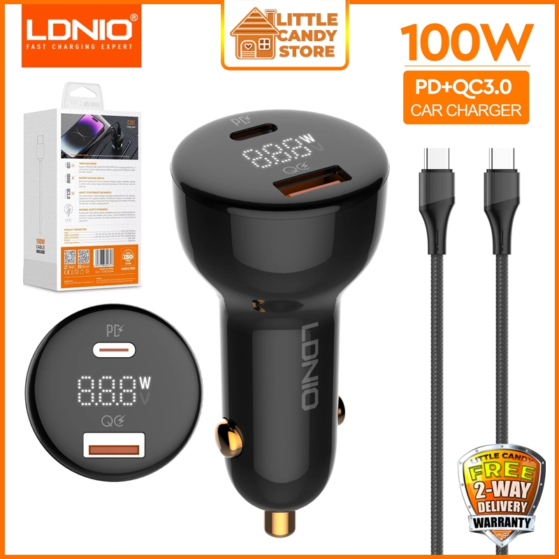 LDNIO 100W 20V 5A Dual USB ในรถยนต์ Charger C101 Turbo Power QC3.0/QC4 + PD Fast Charging สําหรับโทร