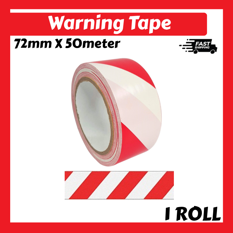 【72มม.x50เมตร】 เทปกั้น เทปเตือน เทปเตือนสีแดงและสีขาว Caution เทป Warning Tape Barricade Tape