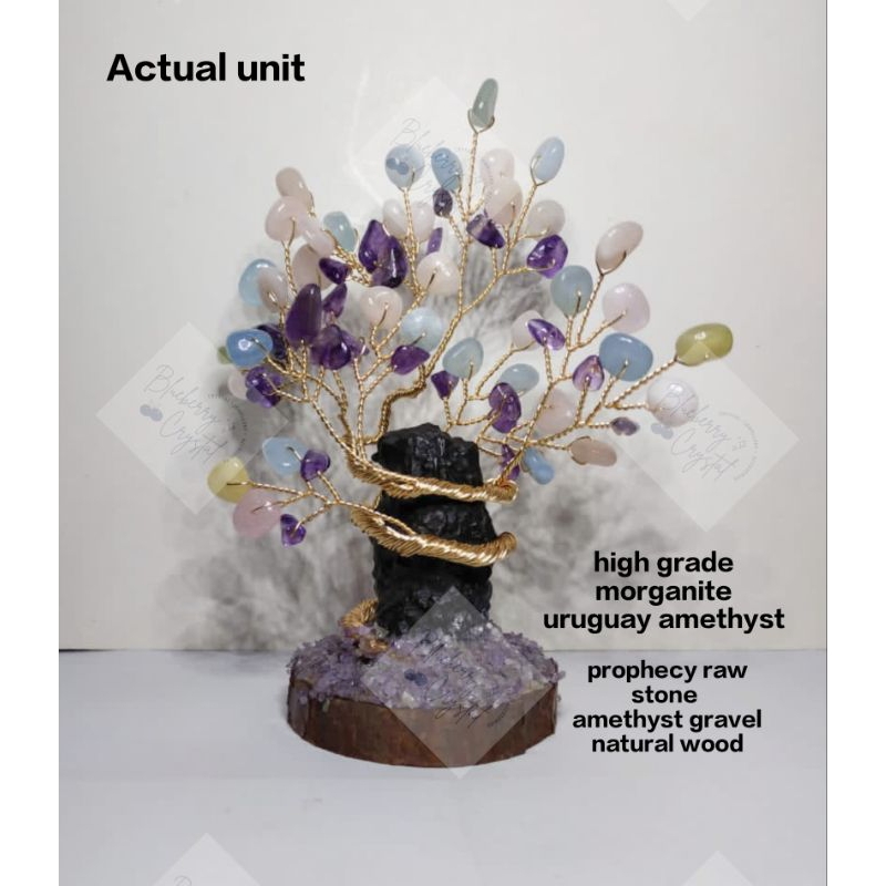 (CRYSTAL TREE) MORGANITE+ AMETHYST+PROPHECY STONE+AMETHYST GRAVEL+ไม้