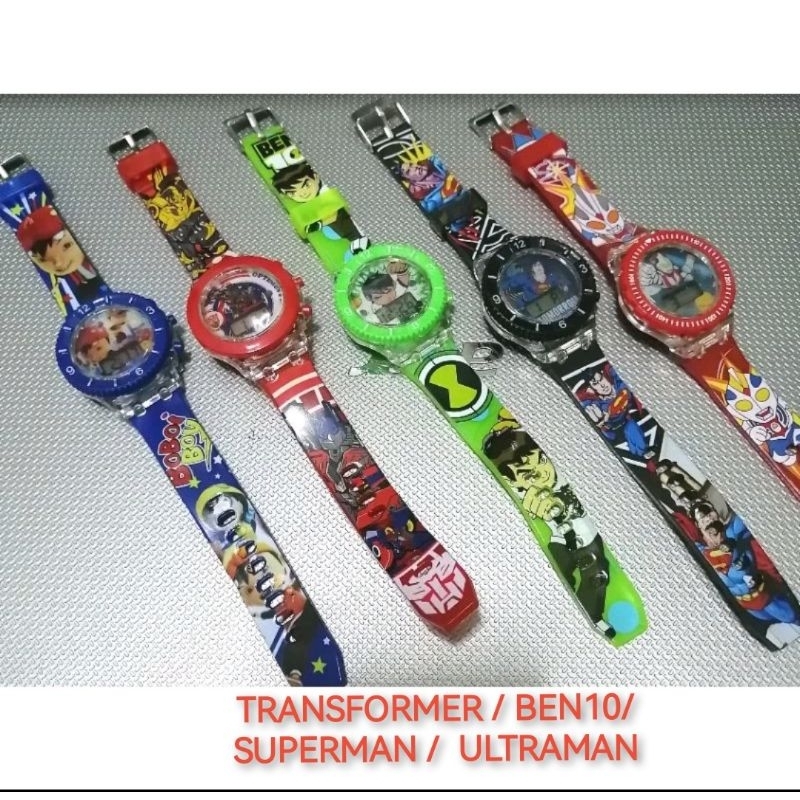 Transformer BEN10 Superman Ultraman นาฬิกาเด็กมีไฟและดนตรี