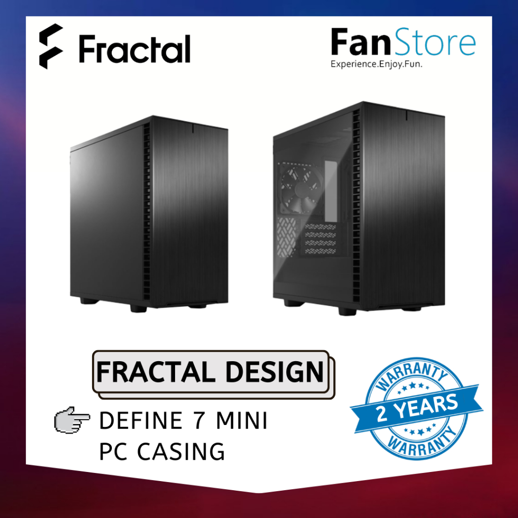 Fanstore FRACTAL DESIGN Define 7 Mini MATX PC Desktop Casing - Black Solid / Black TG Light Tint