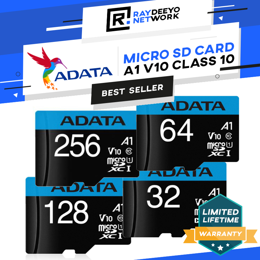 Adata อะแดปเตอร์การ์ด Micro SD Class 10 V10 A1 ความเร็วสูง (16GB 32GB 64GB 128GB 256GB) [รวมการ์ด SD 100MB s]