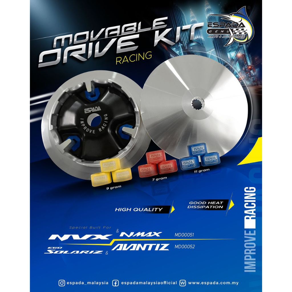 Acing Pullly NVX155 N-Max150 N-Max155 Advantiz Solariz MOVABLE DRIVE KIT SET ESPADA Racing Berat Bus