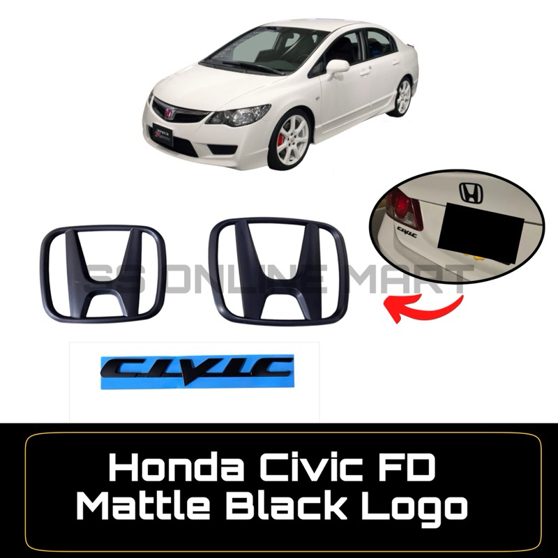 โลโก้ Civic FD ด้านหน้า และด้านหลัง สีดําด้าน อุปกรณ์เสริมสําหรับ Honda Civic