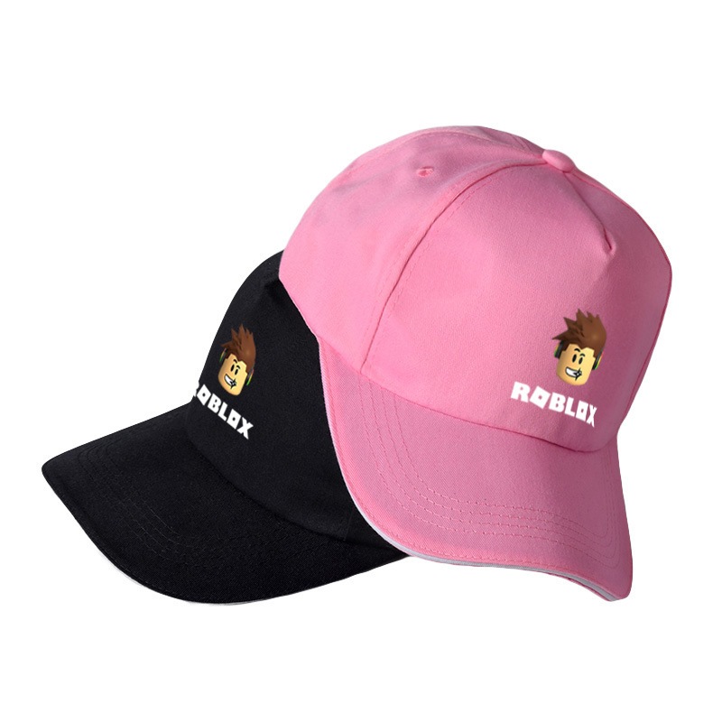 F34 Roblox หมวกสีดําสีชมพูเบสบอลหมวกเกมอุปกรณ์ต่อพ่วงหมวกนักเรียนเด็กกันแดดเด็กชายและเด็กหญิง
