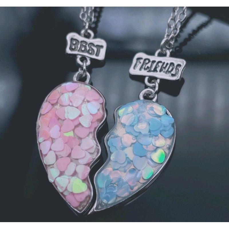 2PCS Best Friends สร้อยคอผู้หญิงแฟชั่นหรูหราเลื่อมหัวใจ