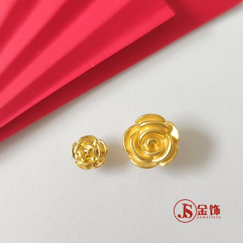 Js Jewellery 999 Gold (Budget 🌹 Rose Bead Charn 999 Pure Gold Rose Bracelet Through Hole ( เวอร ์ ชั
