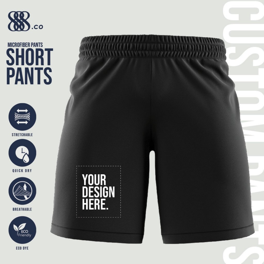 888.co โลโก้ที่กําหนดเองกางเกงขาสั้นไมโครไฟเบอร์ Seluar Pendek Lelaki Bola Sport Men Seluar Sukan Le