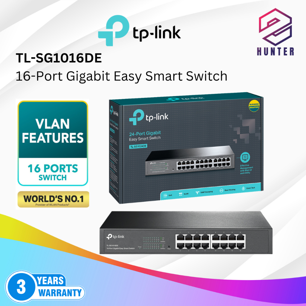 Tp-link 16-Port Gigabit Unmanaged Pro พร้อมสวิตช์คุณสมบัติ VLAN TL-SG1016DE