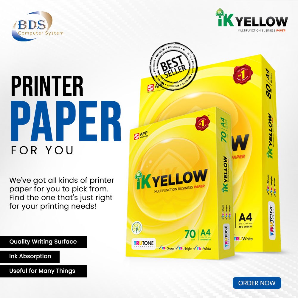 IK สีเหลือง A4 70แกรม กระดาษ 80แกรม - 450