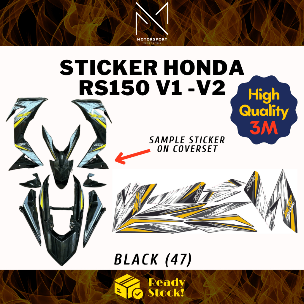 HONDA RS150 V1 V2 มอเตอร์สติ๊กเกอร์ Coverset Stiker สีดําสีฟ้า Kaverset 3M สติกเกอร์พรีเมี่ยม Peleka