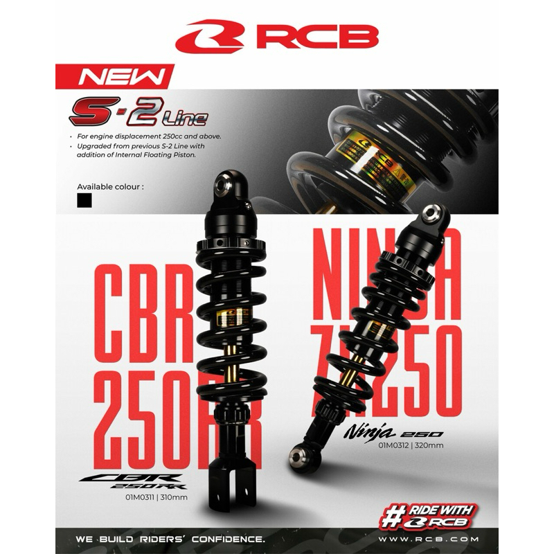 100% RCB MONOSHOCK S2 LINE Y15 LC135 RS150 R15 FZ150 R25 MT25 Yamaha Honda KTM KAWASAKI ZX250 ZX400 