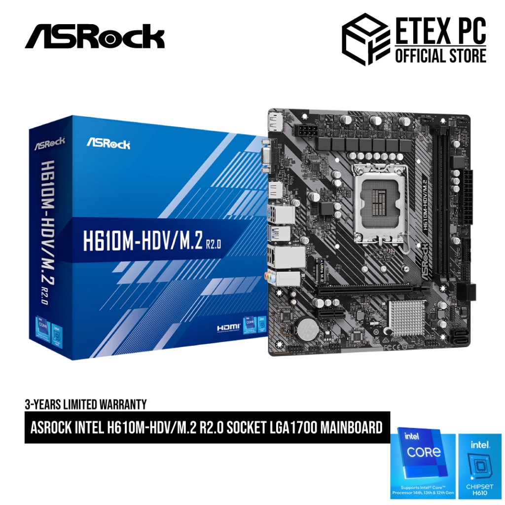 Asrock Intel H610M-HDV/M.2 R2.0 ซ็อกเก็ต LGA1700 เมนบอร์ด ASRK-H610M-HDV/M.2-R2.0