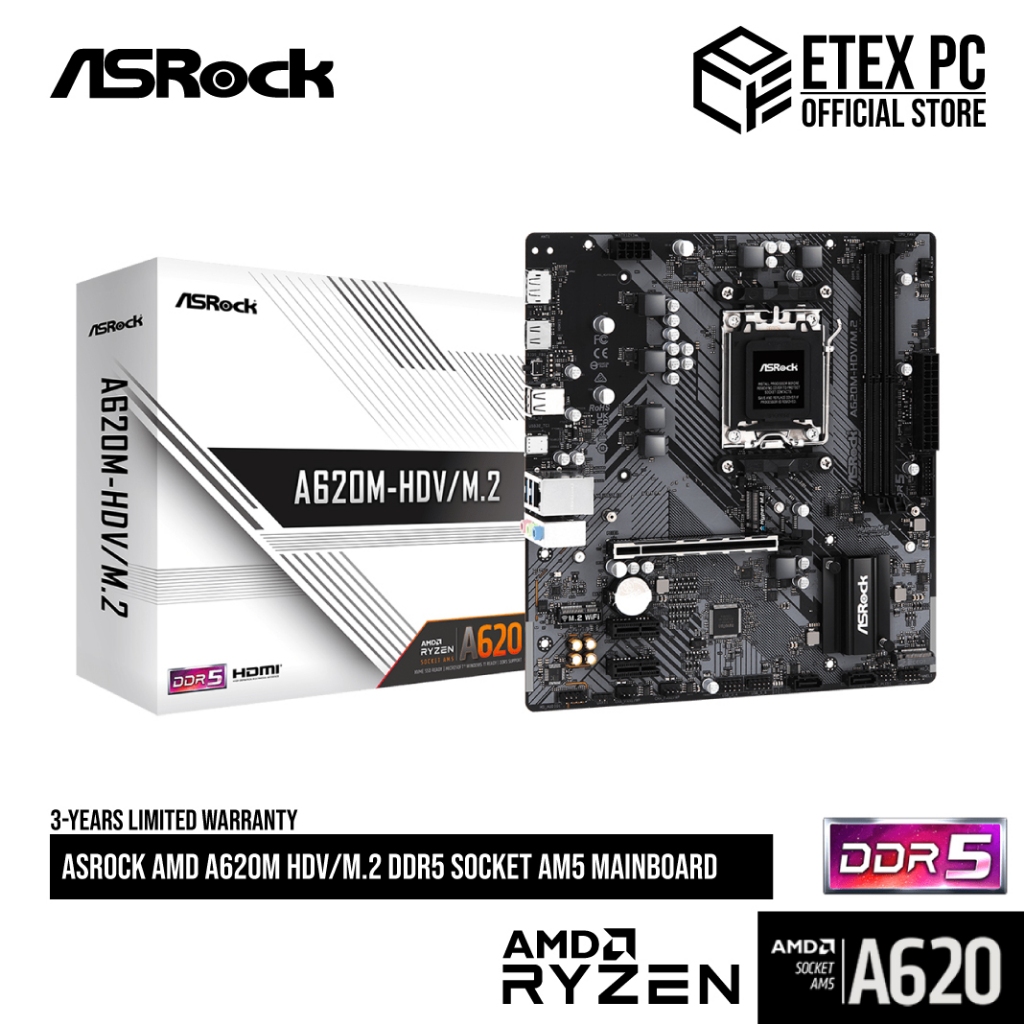 Asrock AMD A620M HDV/M.2 DDR5 ซ็อกเก็ต AM5 เมนบอร์ด 90-MXBLL0-A0UYAZ