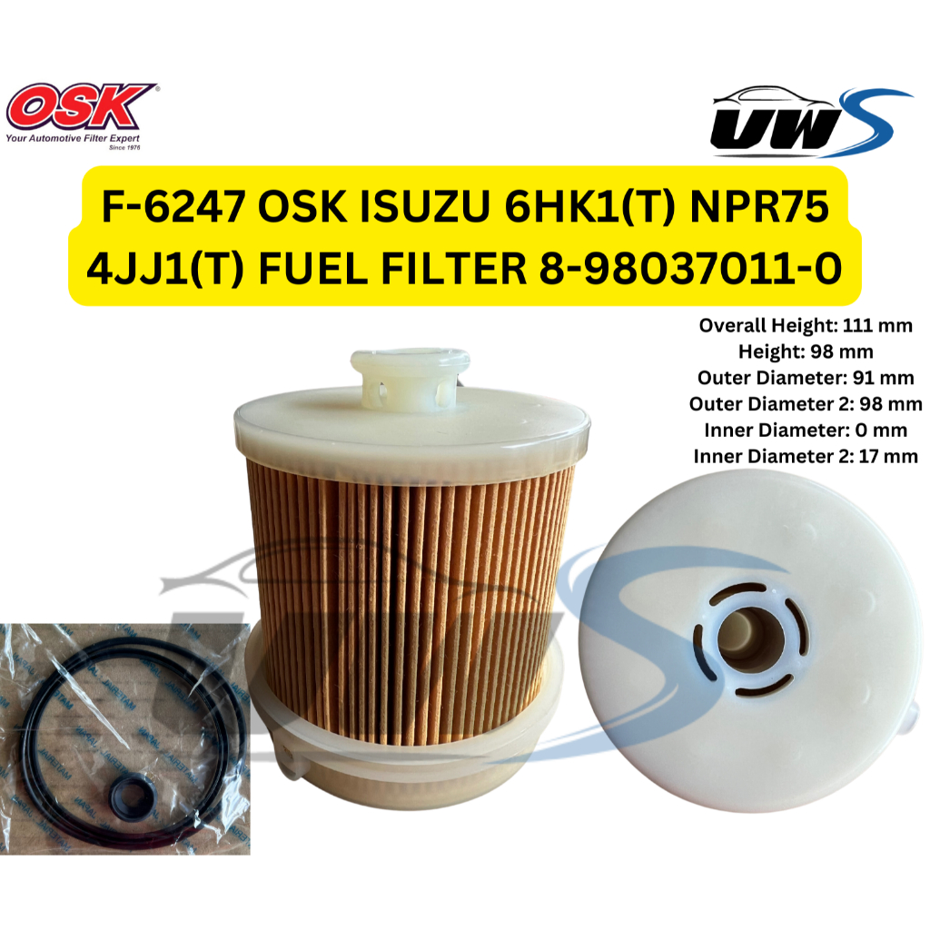 F-6247 OSK ISUZU 6HK1(T) NPR75 4JJ1(T) FUEL FILTER 8-98037011-0