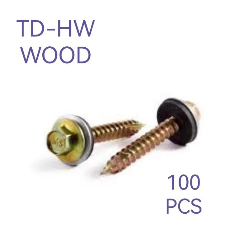100 ชิ้น HEX SCREW TD-HW สําหรับไม้สกรูเจาะตัวเอง