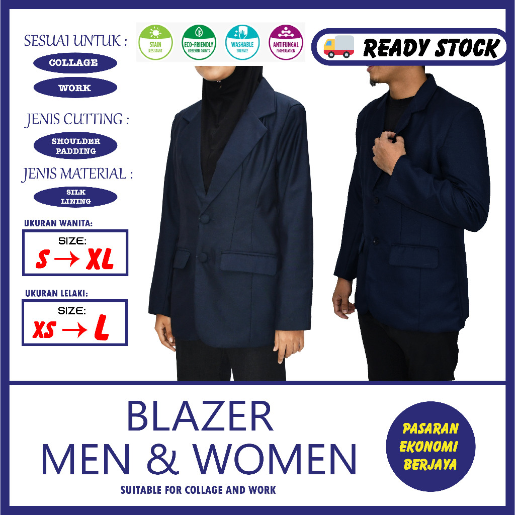 DARK BLUE BLAZER ผู้หญิงและผู้ชาย BAJU KOT BIRU TUA BLAZER BIRU TUA WORK COLLAR BLAZER UNIFORM FORMA