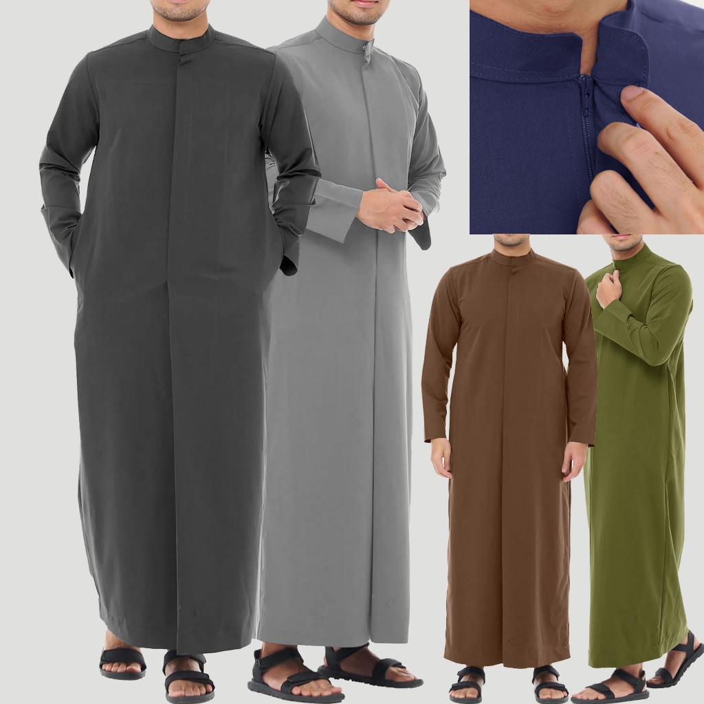 Robe สําหรับผู้ชายเสื้อผ้ามุสลิม Jubah Lelaki ยืนปกสไตล์ / Jubah Lengan Panjang / มาใหม่ล่าสุด Jubah