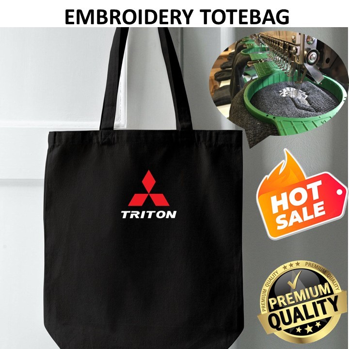 Embroidery SULAM MITSUBISHI TRITON MOTORSPORT LOGO TOTE BAG CANVAS สีดํา