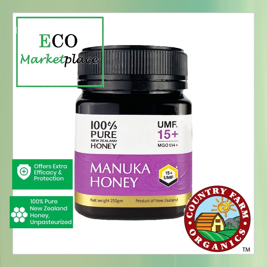 Country Farm น้ําผึ้งมานูก้าบริสุทธิ์ 100% UHF 15+ 250g [ผลิตจากนิวซีแลนด์] ปลอบประโลมไอและคอเจ็บ