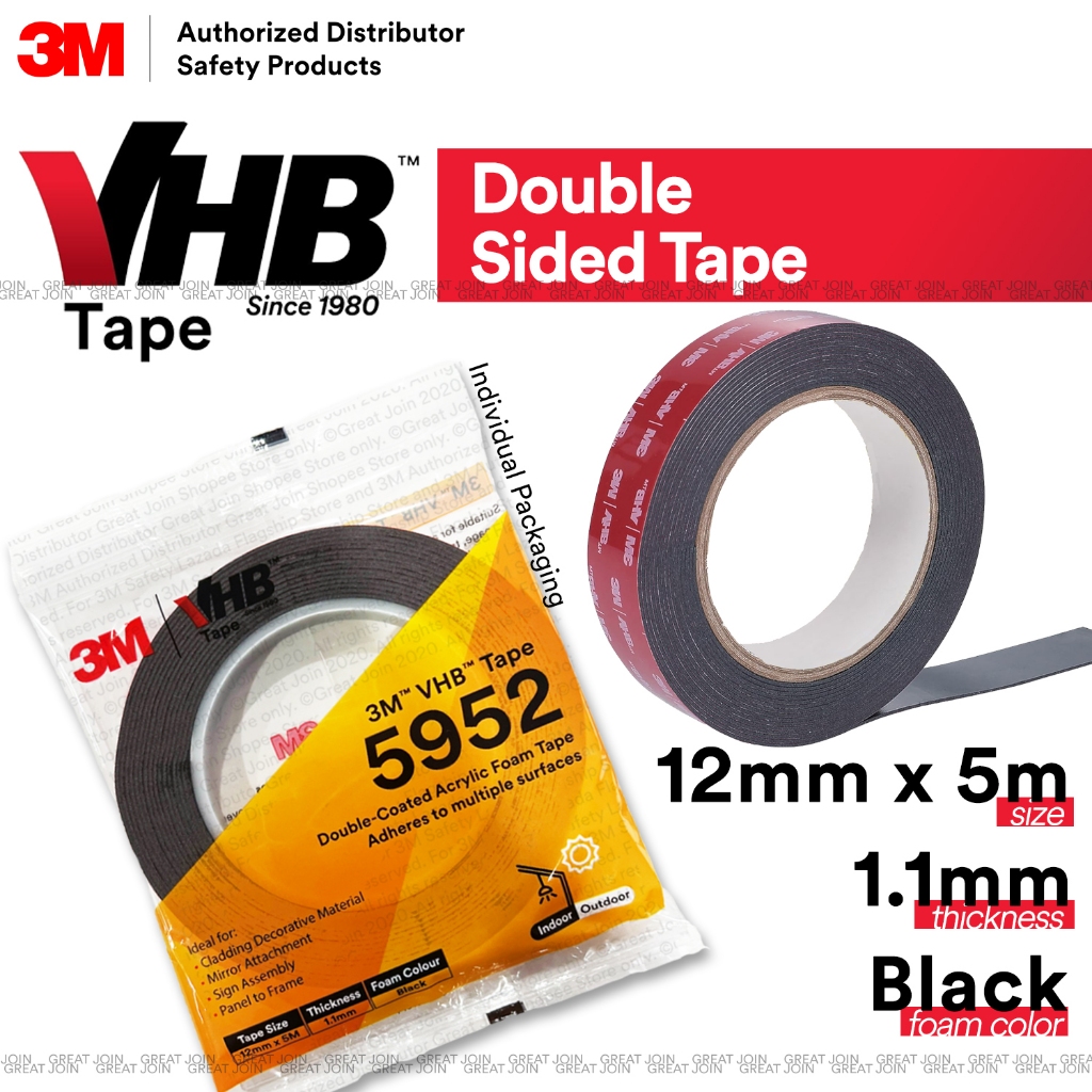 3M VHB เทปสองด้าน 5952 เทปโฟมอะคริลิคสองด้าน Heavy Duty ในร่มกลางแจ้ง 12 มม.x 5M