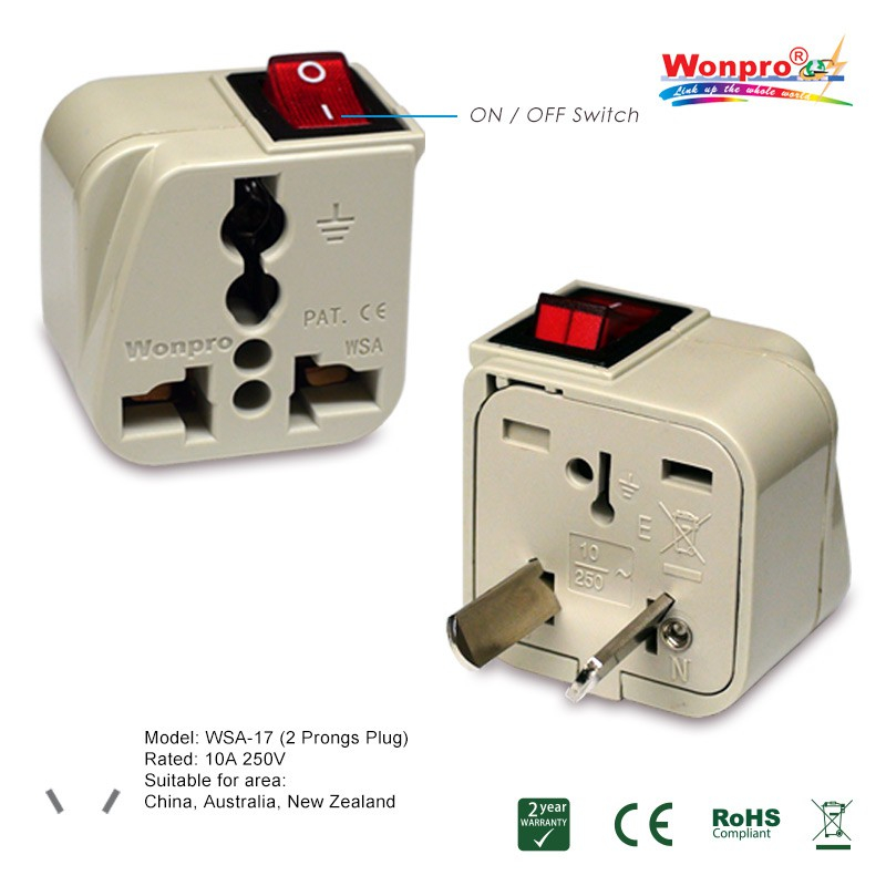 WONPRO Universal Travel Adapter (WSA-17) พร้อมสวิตช์ - สีดํา