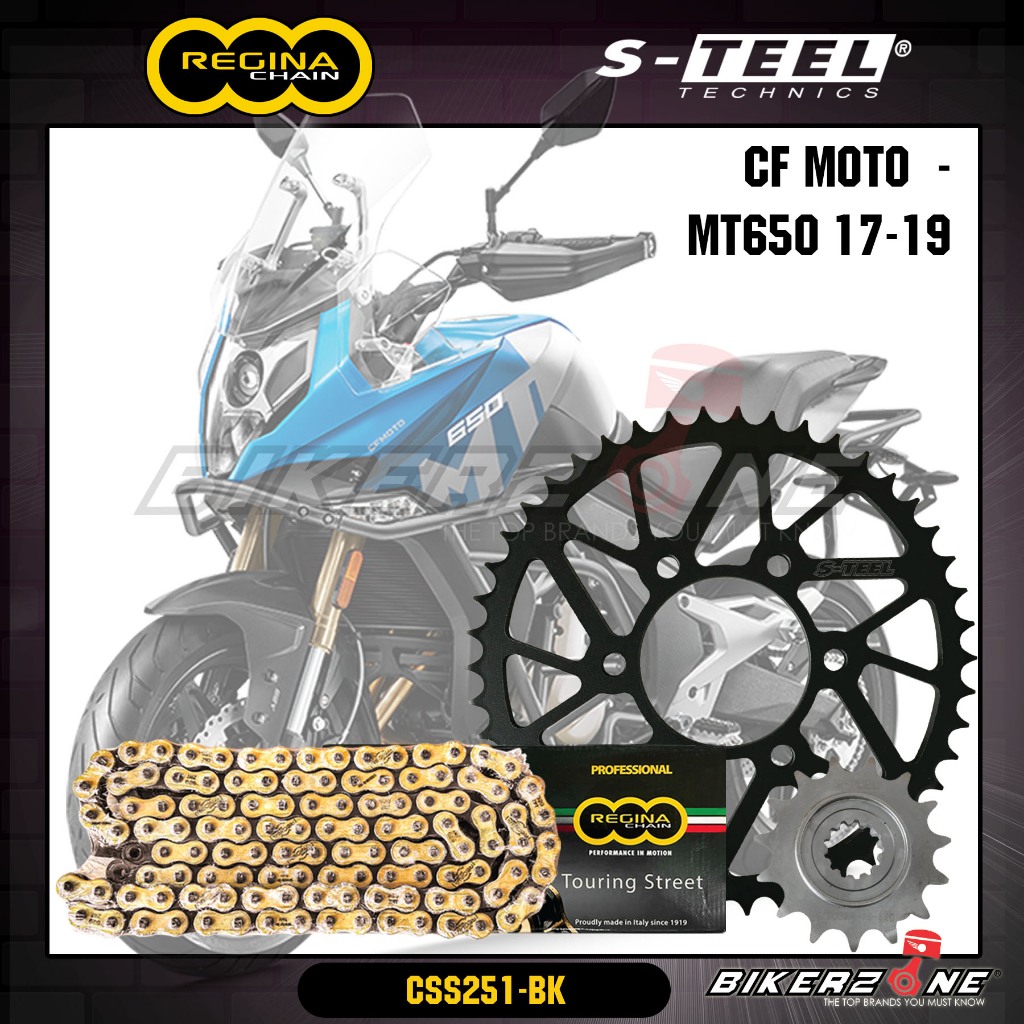 CF MOTO MT650 CSS251-BK Gold Chain และชุดเฟืองหน้าหลังสําหรับรถจักรยานยนต์โดย Bikerzone Official Sto
