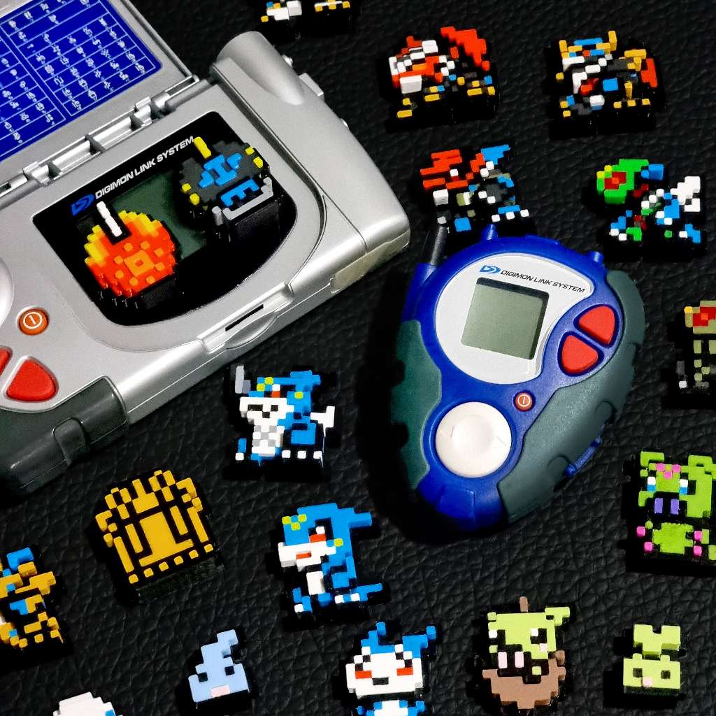 Digimon Digivice Vpet Veemon และ Wormmon Version Pixel Art พวงกุญแจรูปสี