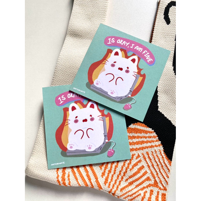 I am Fine On Fire Cat Square Print