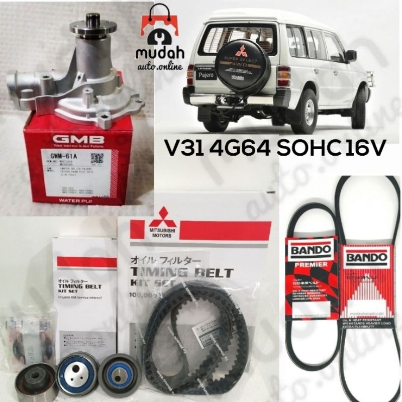 ชุดสายพานไทม์มิ่ง + ปั้มน้ํา + สายพานพัดลมสําหรับ Mitsubishi Pajero V31 V34 L400 4G64 (100,000KM)124