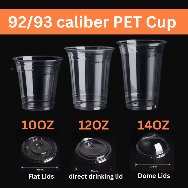 Pet Cup 10oz / 12oz / 14oz PET Cup - 50pcs ,ฝาแบน/ฝาโดม / ฝาดื่มโดยตรง 92mm/93mm