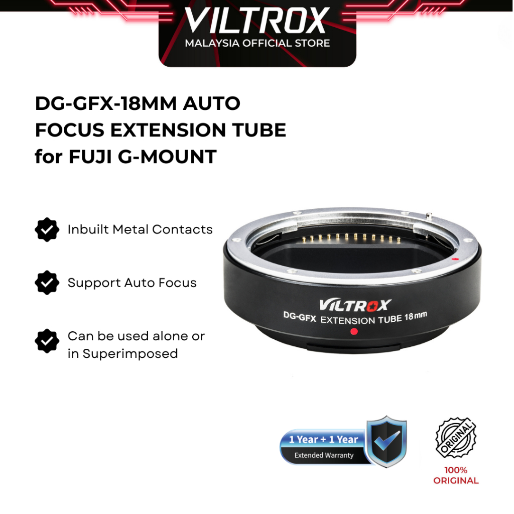VILTROX DG-GFX-18MM หลอดต่อขยายโฟกัสอัตโนมัติสําหรับ Fuji G-Mount