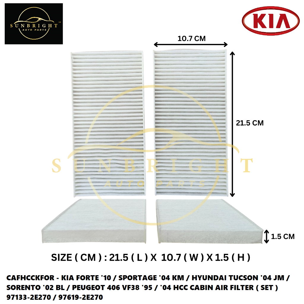 KIA FORTE / SPORTAGE / HYUNDAI TUCSON / SORENTO / PEUGEOT 406 VF38 95 / 04 HCC CABIN AIR FILTER ( SE