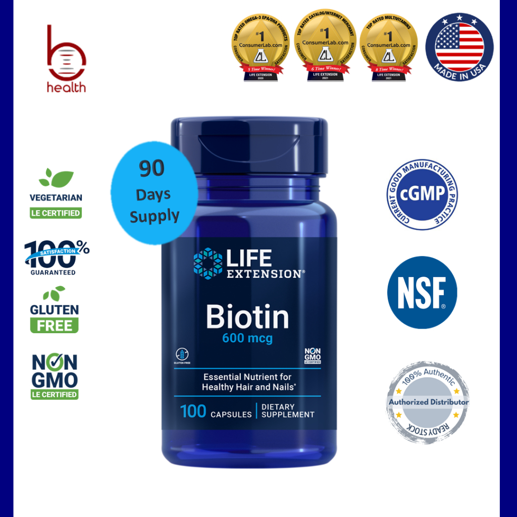 [Life Extension] Biotin, 600 mcg, EXP: 05/26, 100 แคปซูล, Healthy Hair & Nails Money Back รับประกัน