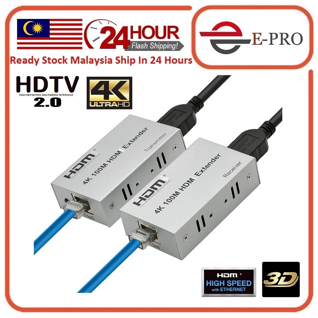 4K HDTV Extender 100M Over Single Cat5e/Cat6 Ethernet Cable สูงสุด 100M 4K 30Hz หรือ 1080P 60Hz HDTV