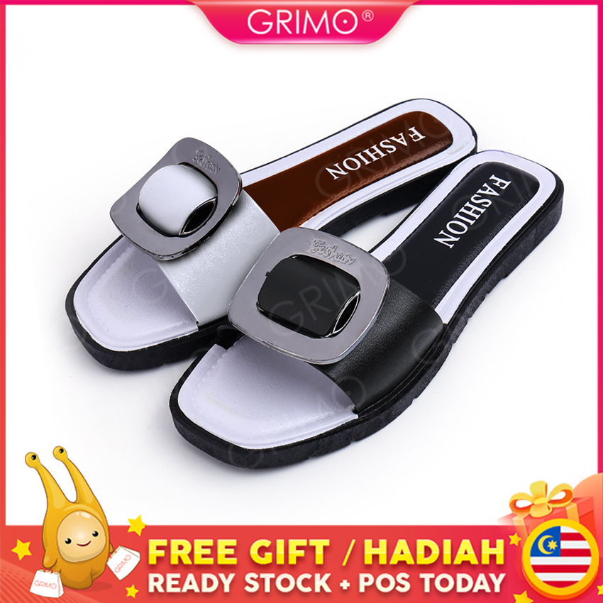GRIMO Squarebelt Sandal รองเท้าผู้หญิงรองเท้าแตะแบน Lady Woman รองเท้าแตะ Kasut Wanita Lava Casual