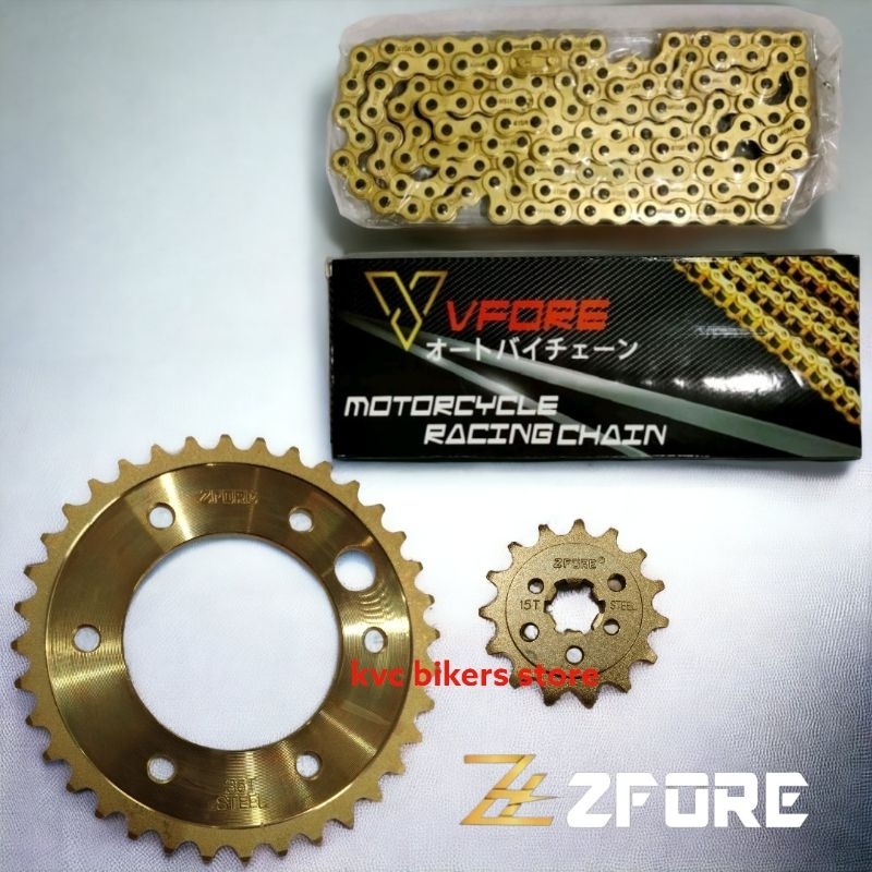 VFORE 415 โซ่ทอง + ZFORE SPROCKET ชุด Y15ZR/Y16ZR /FZ150 6 LUBANG SPROCKET HUB