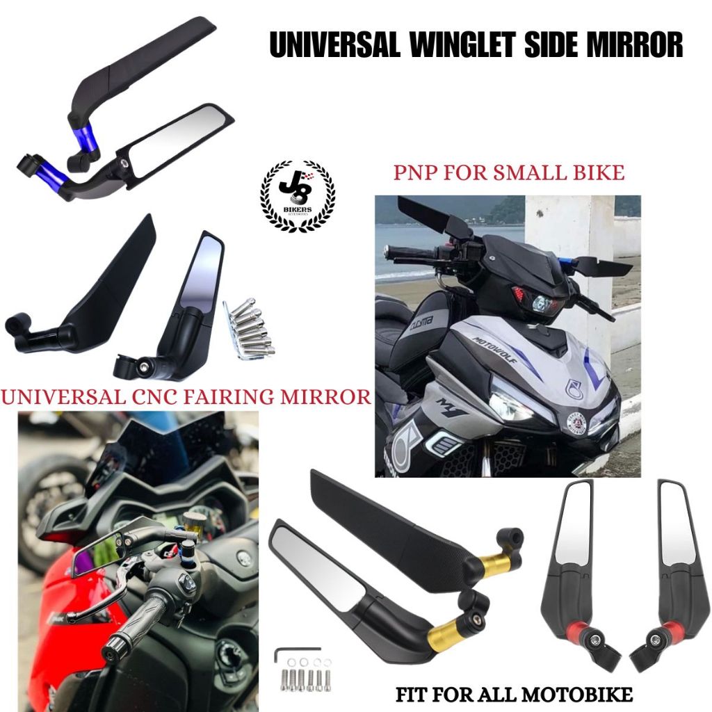 Universal WINGLET กระจกมองข้าง KAPCAI Y15ZR Y16ZR LC135 NVX XMAX WAVE RSX150 RS150 SRL CBR NINJA R15 R25 RXZ 125Z Y125