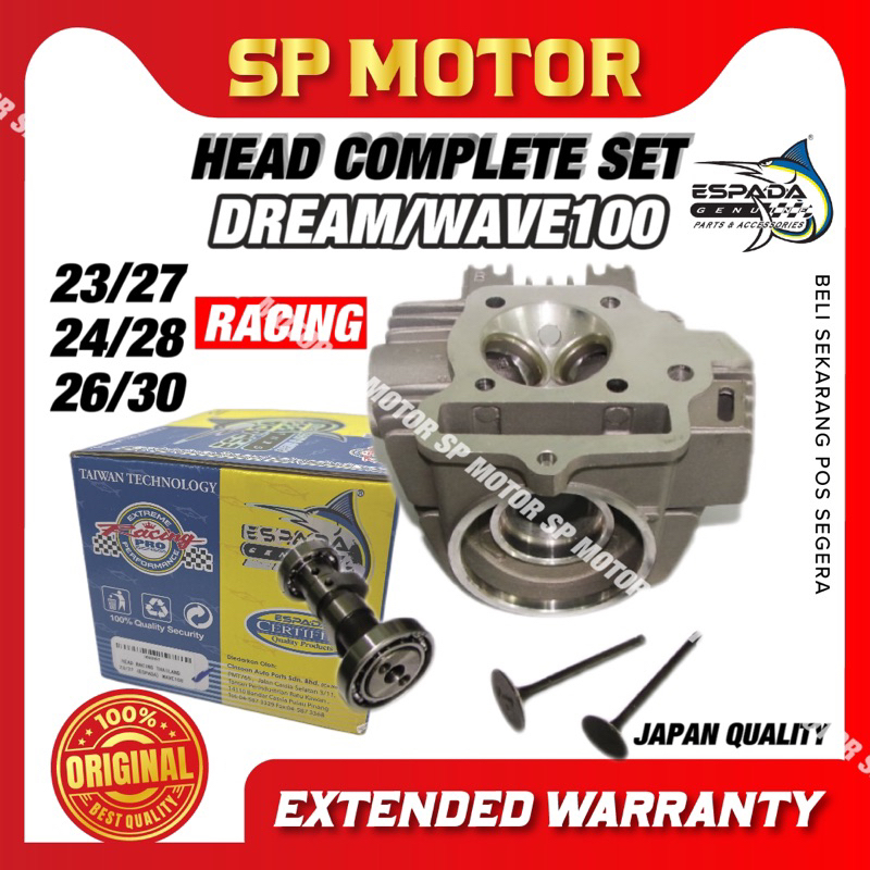 100% ESPADA EX5 DREAM / WAVE100 RACING HEAD 23/27 24/28 26/30 พร้อม CAMSHAFT CYLINDER HEAD 23 X 27 2