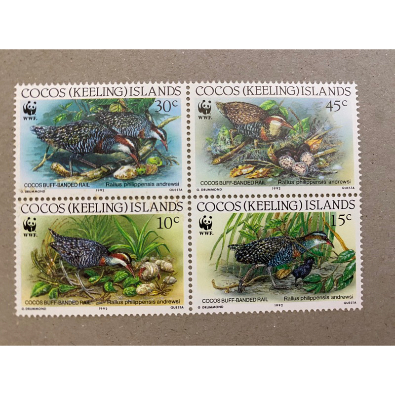 {JK} Cocos (Keeling) Islands 1992 - WWF Series Birds Stamps 4V MNH (Minor Yellowish)