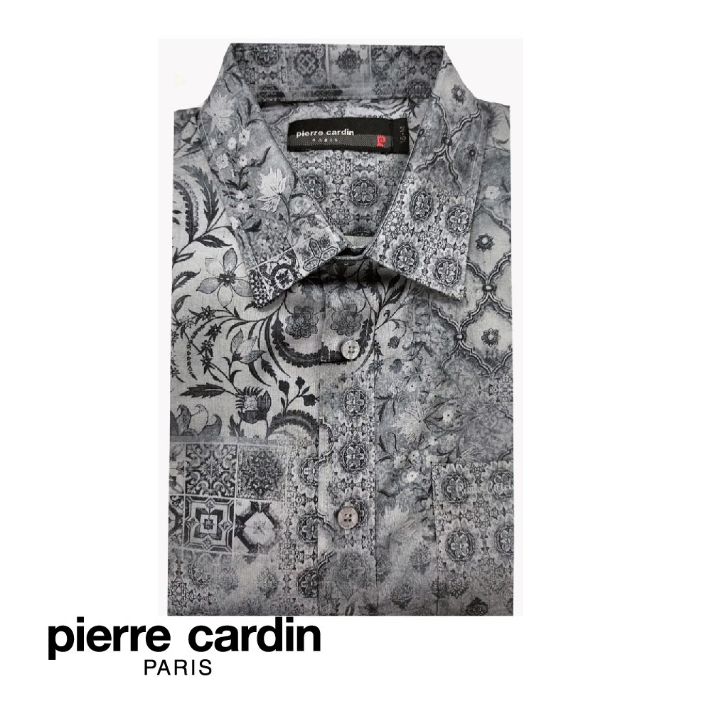 Pierre CARDIN เสื้อยืดบาติก แขนสั้น พร้อมกระเป๋า (พอดีตัว) สีเทา (W3505B-11462 - C1)