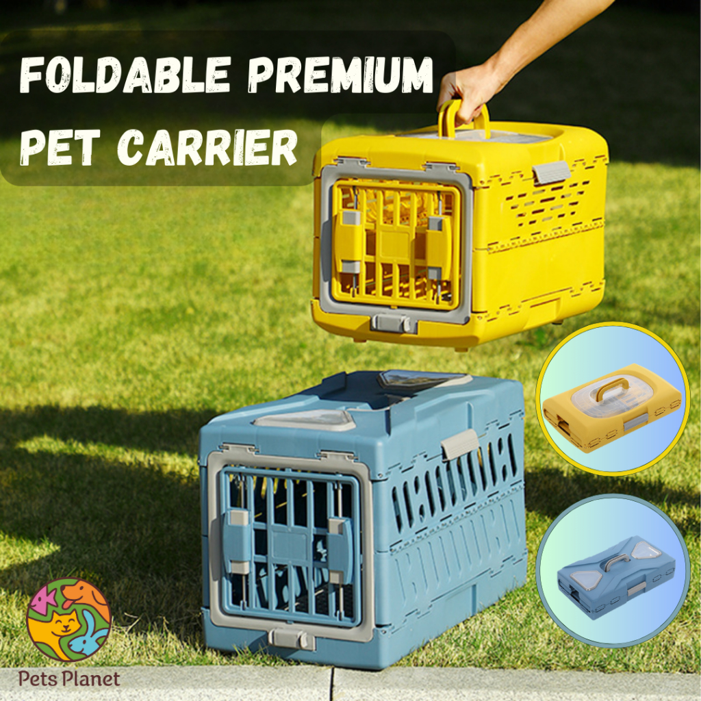 สัตว์เลี้ยงผู้ให้บริการมือพับได้แมวผู้ให้บริการพับได้สุนัขผู้ให้บริการพับได้ Sangkar Kucing Cat Travel Carrier Crate